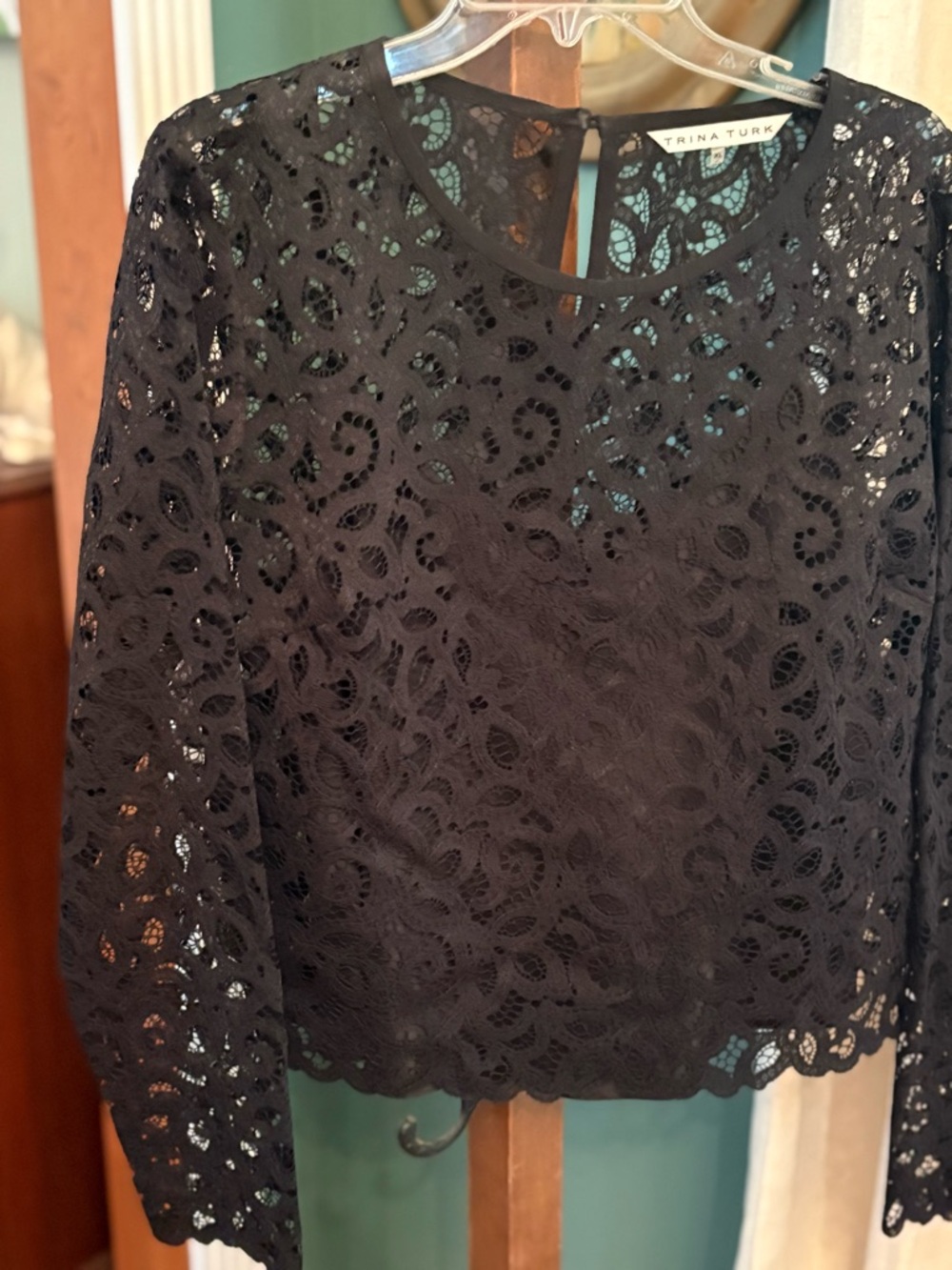 Trina Turk Black Lace Long Sleeve Blouse